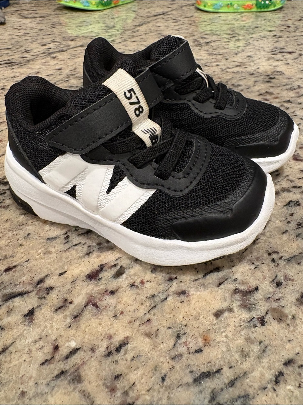 New Balance Kids Black and White Hook-and-Loop Sneakers